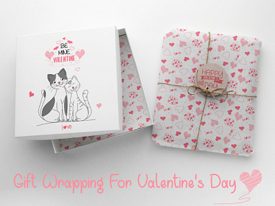 Gift Wrapping For Valentine's Day branding cats celebration gift graphic design heart packaging packaging design pattern valentines day wrapping pape