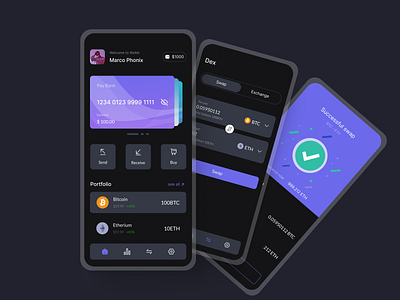 Wallet Crypto App - Part 2 app bitcoin card colorful crypto dark detail page mobile ui wallet