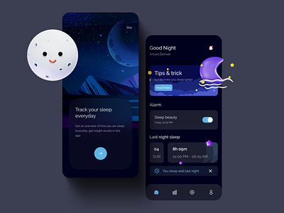 Sleep Tracker App - Part 2 3d app calendar chart darktheme insight mobile onboarding sleep task tracker