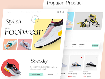 Foowear E-Commerce Landing Page - Part 2 colorful detailpage ecommerce home onlineshop shopify ui webdesign website