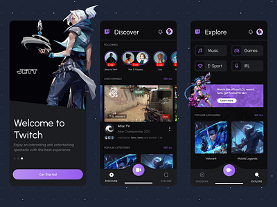 Streaming App (twitch redesign) exploration app dark game gamestreaming livestreaming mobile onboarding streaming ui