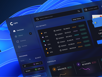 Dashboard Cryptocurrency 💰 app bitcoin cryptocurrency dark darktheme dashboard mobile nft trading ui webdesign