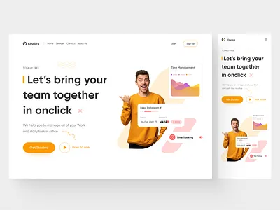 Onclick - Task Management card clean design clean website cta daily task hero hero section landing page management mobile modern design navbar responsive task task management ui web app web design widget