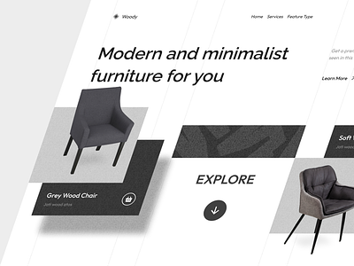 Woody - Furniture Hero Section classic cta e commerce furniture hero section landing page modern monochrome online shop swiss style typography ui web web design
