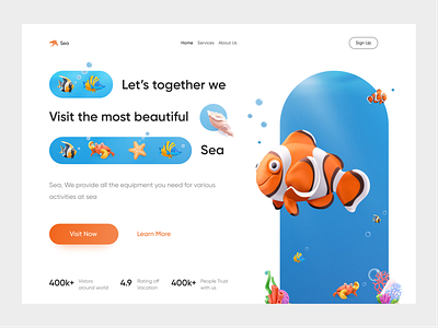 Sea - Travel Agency Hero Section 🐟 3d clean colorful cta hero section landing page modern travel ui web web design