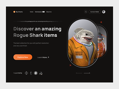 BBY Shark - NFT Marketplace 🦈 clean dark theme hero section landing page marketplace nft ui web web design website