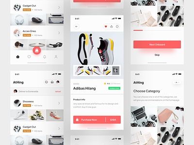 AtHing - E-Commerce Mobile App app clean detail product ecommerce mobile mobile app modern onboarding online shop online store product purchasing selling shipping shoes shop shopping store ui ux