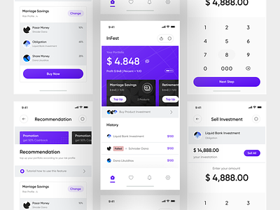 InFest - Investment Mobile App app bank clean component finance financial fintech fund invest investment investor mobile mobile app modern money payment savings ui ux wallet