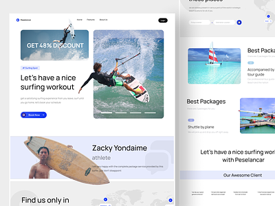 Peselancar - Surfing Services Landing Page booking clean footer hero section landing page maps modern schedule scheduling services surfing testimonial ticket ticketing travel travelling ui ux web design website