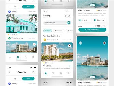Booking Homestay App app booking booking detail clean detail page favourite page homestay hotel minimalist mobile mobile app modern schedule book ui ux