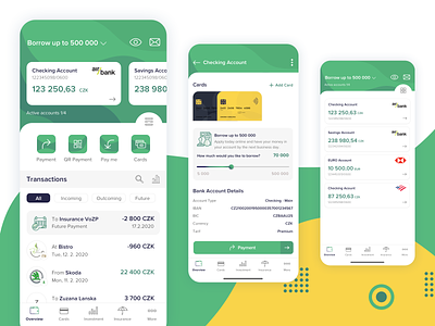 Mobile Bank iOS App account app bank banking cards credit dashboard design details finance fintech green history investment mobile overview payment savings smart transactions