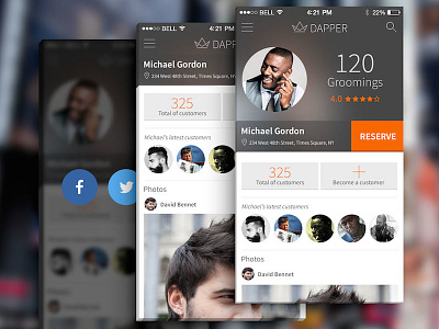 Barber App design flat ios design ios7 profile page salon app ui