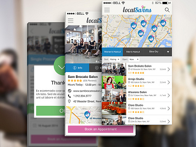 Local Salons app app detail page flat ios ios7 listing pop up services