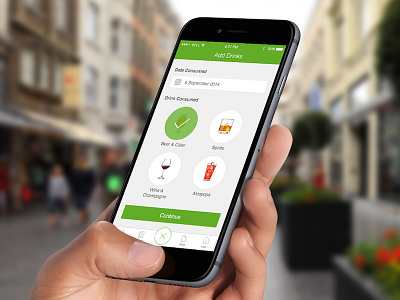 Drink less alcohol app analytic app button design drink green healthy interface ios8 iphone6 mobile monitoring