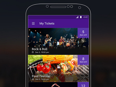 Android Tickets app android app calendar countdown design event google home listing material ticket