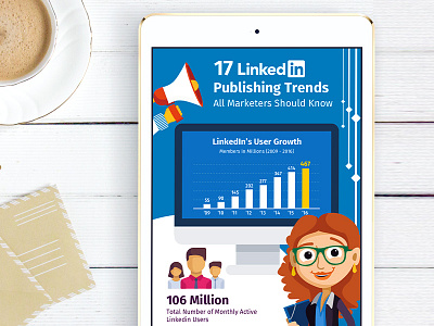 LinkedIn Marketing Infographic analyze graph icon illustration infographic linkedin marketer marketing publishing social media statistic trends