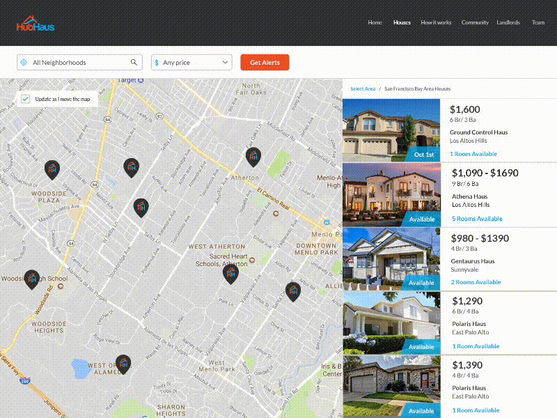 Housing Community Listing Web Page animation business community design housing landing listing map profile rental search web