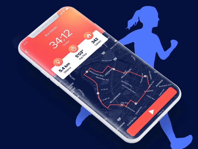 Running app animation app design exercise fitness gradient iphone x mobile motion running sketch trend