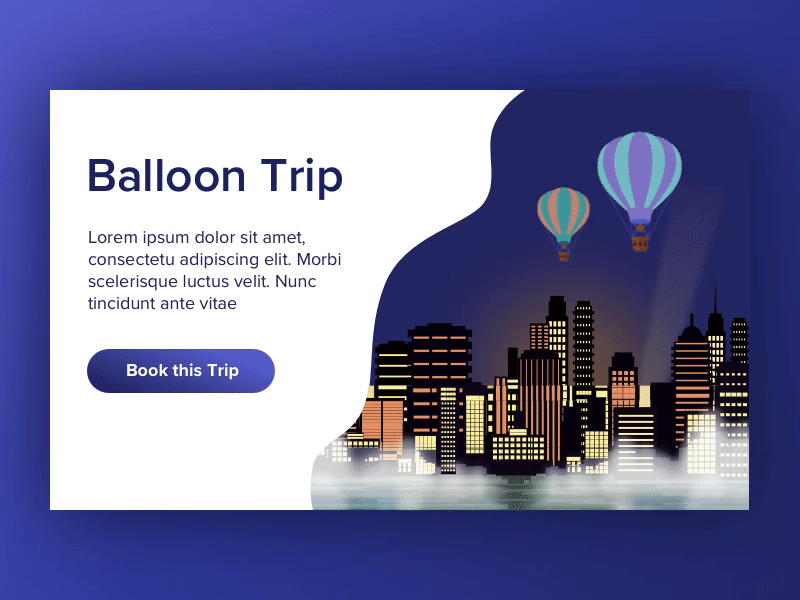 Book A Trip balloon booking city design flat gif pop up tour travel trend trip web