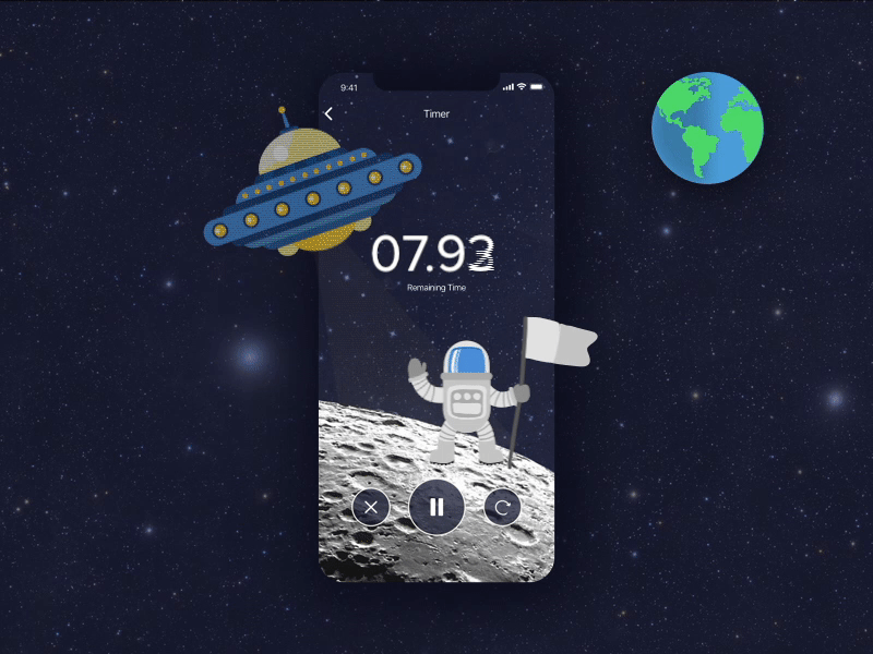 Space Timer App Concept animation app gif interaction ios iphone mobile moon space timer