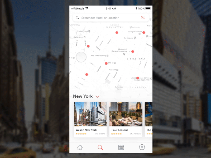 Booking App animation app booking hotel ios listing location map mobile principle sketch travel