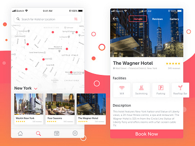 Booking Hotel App booking design flat form hotel ios iphone listing profile reviews sketch travel