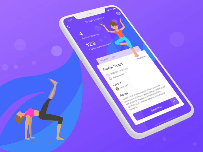 Yoga Booking App app booking design details fitness flat health ios iphone x mobile schedule yoga