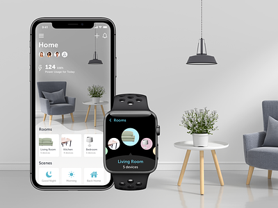 Smart Home App app apple control design devices furniture future home internet of things ios iot iphone x management mobile room smart watch