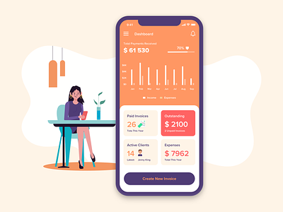 Invoicing Management App accounting app billing business client dashboard data finance freshbooks graph invoice invoicing management mobile payment project software statistic tool tracking