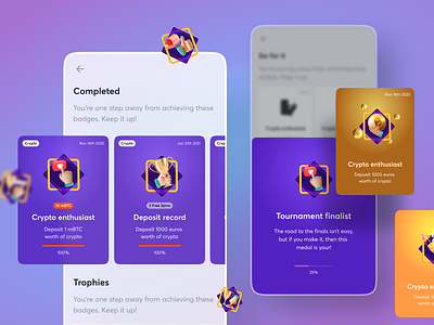Achievement reward system achievement app badges bitcasino cards ui casino slot coingaming design loyalty