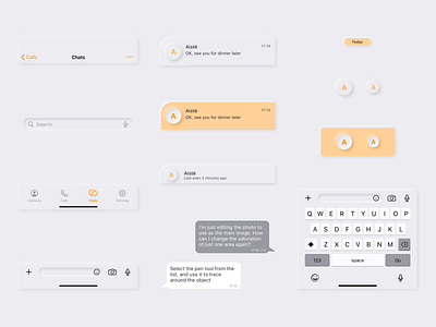 Messaging App | UI Components app chat components design elements figma flat ios messaging messenger minimal minimalist mobile mockup neumorphic neumorphism psd sketch ui ux