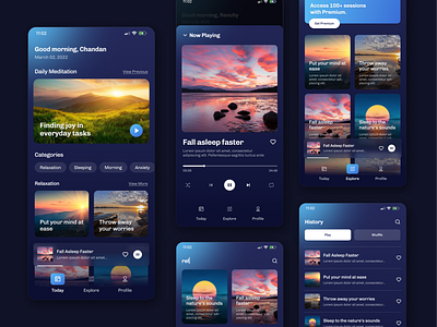 Meditation App - Mobile UI Design app app design dark mode digital design home page meditation mobile app product design