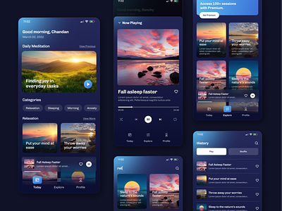 Meditation App - Mobile UI Design app app design dark mode digital design home page meditation mobile app product design