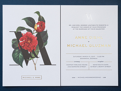 M&A Wedding Invites and RSVP flower foil stamp invitation letterpress print rsvp wedding