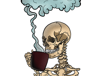 Before the first sip of coffee.. cartoon coffee comic girl halloween illustration illustrator mornings procreate simple skeleton