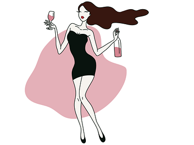 I'ts Wine O'clock beauty comic girl graphic illustration illustrator line procreate simple wine woman
