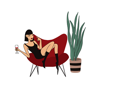 Is it too early for wine? design girl having fun illustration procreate relax simple wine wine time