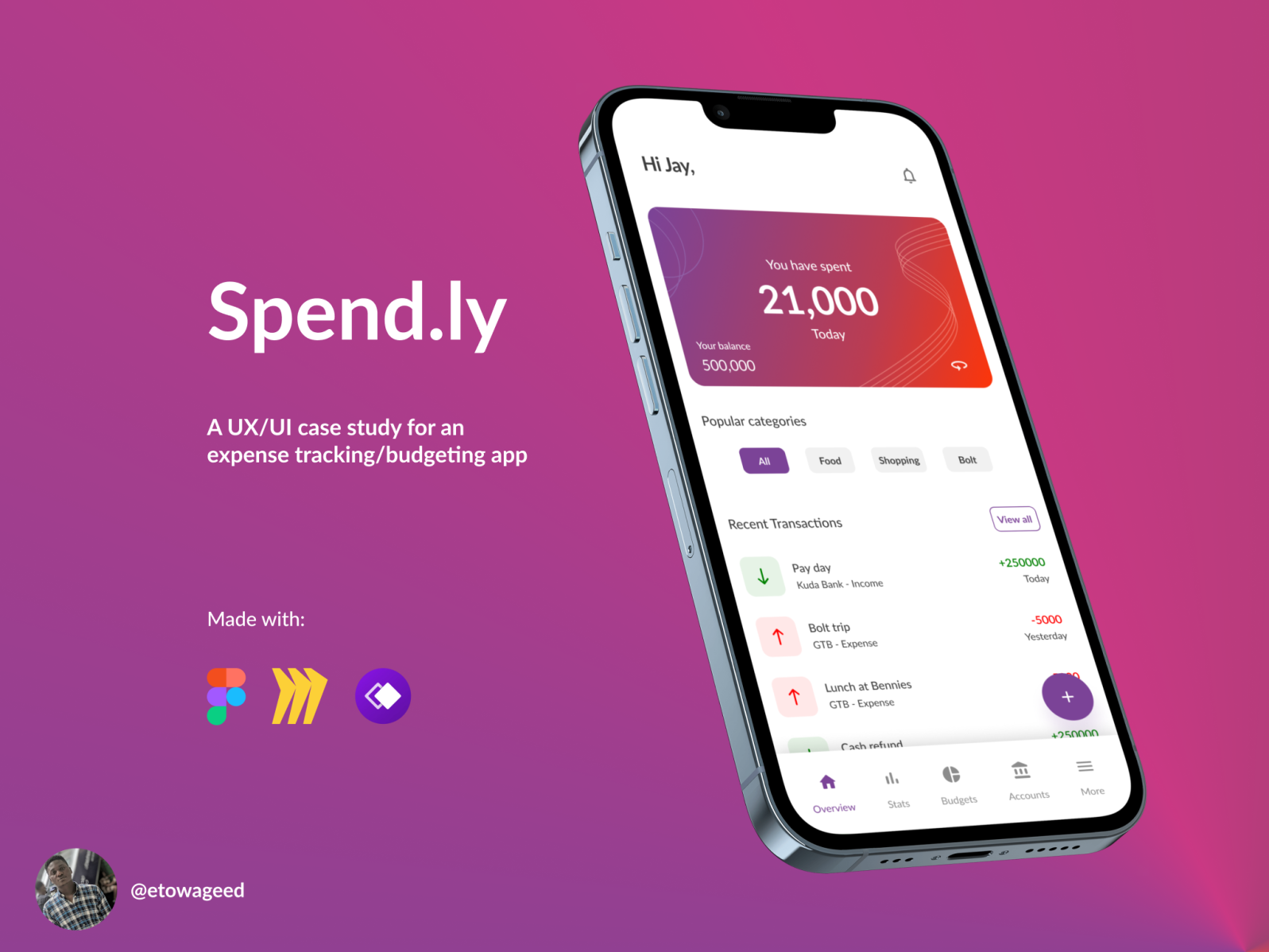 Spendly expense tracker app by Gideon Etowa on Dribbble