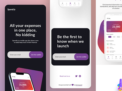 Mobile landing page for Spendly adobe xd design figma hifi protoypes mobile app ui user experience ux webdesign