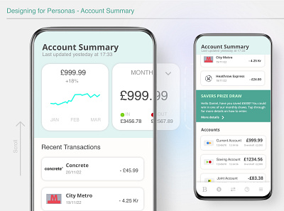 Account Summary UI - Early Concept financial mobile ui promotion summary toolbar transactions uidesign vertical scroll