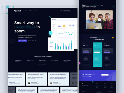 Quata - Saas & Software Startup landing page (Home 2) branding company page dark mode graphic design landing page design product page product page design saas ui ui design ux web design website design