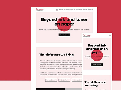 Advance Printing and Graphics website Re-design design typography ui ux