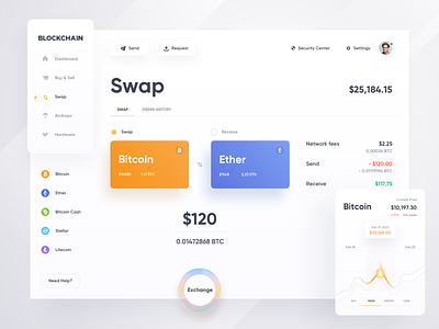 Blockchain — Swap ☀️ Light Mode ☀️ bitcoin bitcoin services cash charts clean crypto exchange crypto wallet cryptocurrency daily ui dashboard ether exchanger inspiration light mode statistics swap ui ux webdesign webinterface