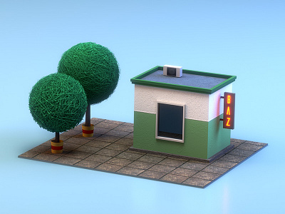 Yarn Trees, Daytime architecture blender building experiment low poly lowpoly texture trees yarn