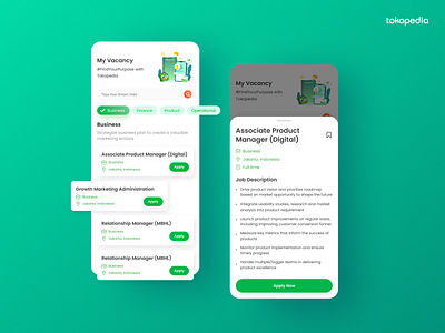 Job Search App app company design hiring job mobile tokopedia uiux