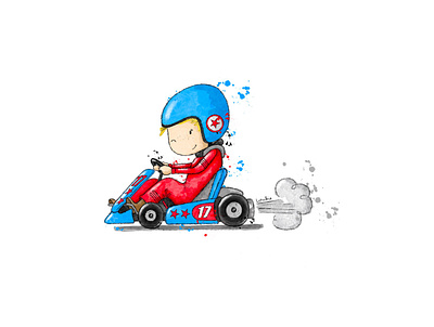 Little Racer book illustration character design digital illustration digitalart go kart greeting card design illustration kids illustration procreate racing car