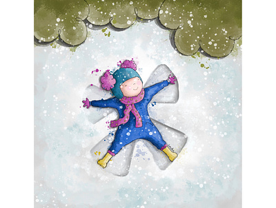 Snow angel book illustration character design digital illustration digitalart greeting card design illustration kids illustration procreate snow angel snow fun winter illustration