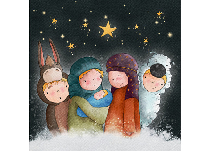 Nativity book illustration character design christmas christmas card cute illustration digital illustration digitalart greeting card greeting card design illustration kids illustration nativity procreate watercolour illustration