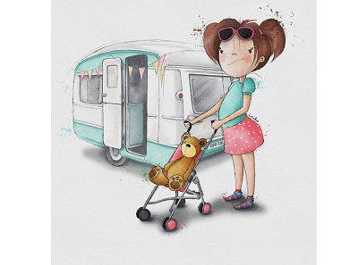 Little Em book illustration caravan character design digital illustration digitalart greeting card design holidays illustration kids illustration procreate toddler watercolour illustration