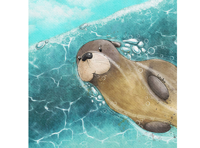 Photo bombing book illustration bubbles character design design digital illustration digitalart illustration kids illustration otter procreate underwater